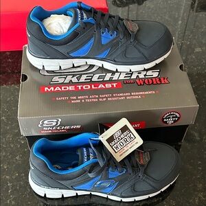 Skechers Safety Toe Gray and Blue Men's Work Sneakers